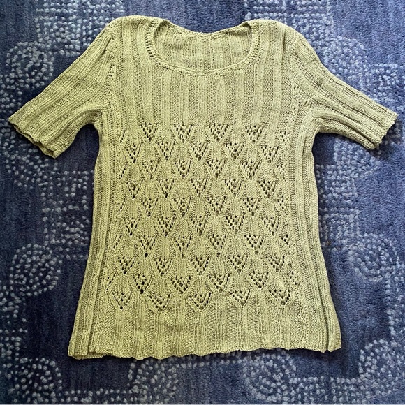 🌿 CASUAL GREEN CROCHET KNIT SHIRT SLEEVE TOP! - Picture 7 of 10